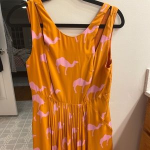 ANTHRO Orange Camel Multi Strap Midi Silk Dress 8